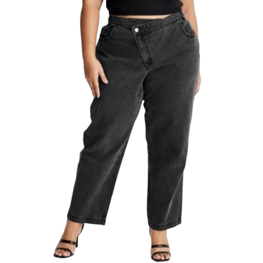 Future Collective Mid Rise Tapered Leg Jeans Sz 16W/18W Black Kahlana Barfield